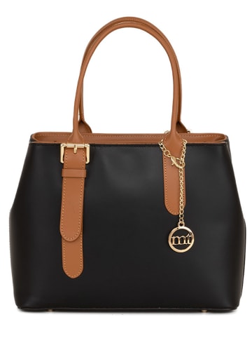 Mia Tomazzi Skórzana torebka w kolorze czarno-jasnobrązowym - 31 x 24 x 11 cm