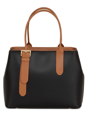 Mia Tomazzi Leder-Henkeltasche in Schwarz/ Cognac - (B)31 x (H)24 x (T)11 cm
