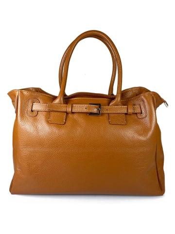 Lia Biassoni Leder-Henkeltasche "Ampollino" in Hellbraun - (B)38 x (H)28 x (T)15 cm