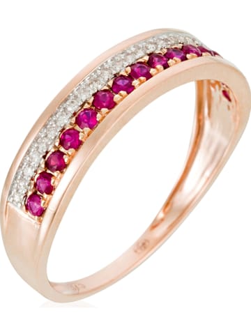 DIAMANTA Złoty pierścionek "Double voie" z diamentami i rubinami