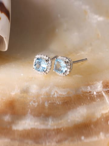 DIAMANTA Weißgold-Ohrstecker "Popi Coussin Topaze Bleue" mit Diamanten
