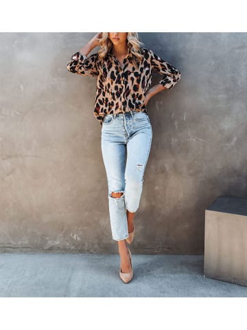 Milan Kiss Bluse in Hellbraun/ Schwarz