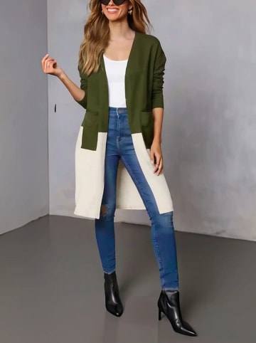 Milan Kiss Kardigan w kolorze oliwkowo-kremowym