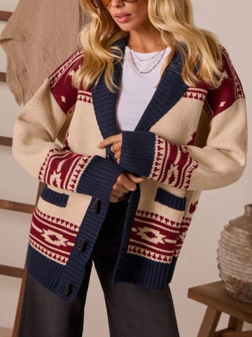 Milan Kiss Cardigan in Creme/ Dunkelblau/ Rot