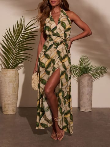 Milan Kiss Jurk beige/donkergroen