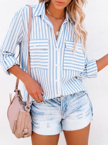 Milan Kiss Bluse in Weiß/ Hellblau