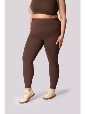 Spaio Legginsy sportowe "Ribbed" w kolorze brązowym