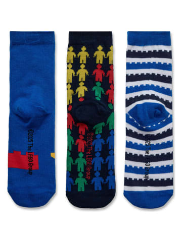 LEGO Skarpety (3 pary) "Agan" w kolorze niebiesko-zielonym ze wzorem