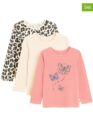 COOL CLUB 3-delige set: longsleeves lichtroze/crème/lichtbruin