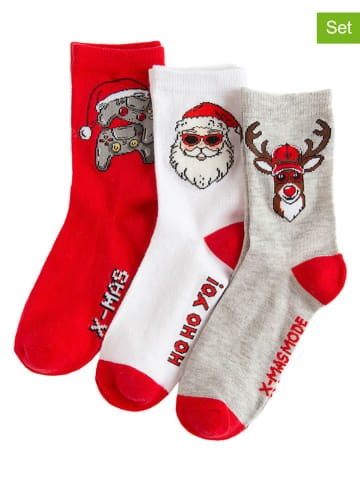 COOL CLUB 3er-Set: Socken in Rot/ Grau/ Weiß