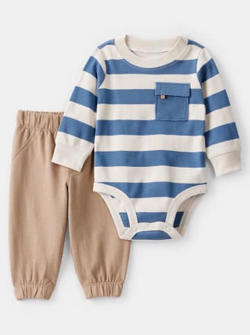carter's 2-delige outfit blauw/beige/lichtbruin