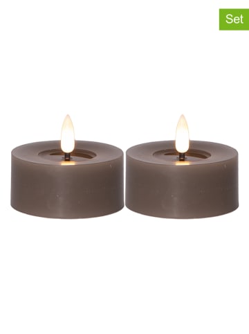 STAR Trading 2er-Set: LED-Echtwachs-Kerzen "Flamme Flow T-Light" in Taupe - (H)5,5 cm