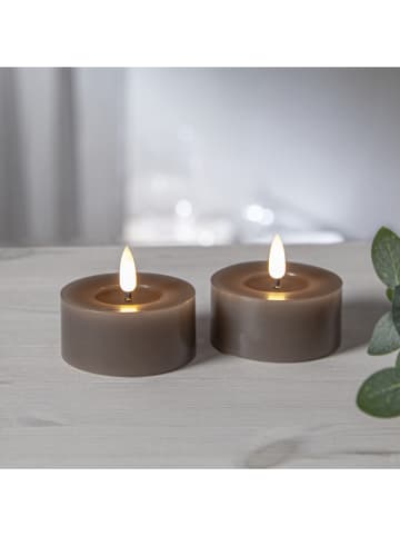 STAR Trading 2er-Set: LED-Echtwachs-Kerzen "Flamme Flow T-Light" in Taupe - (H)5,5 cm