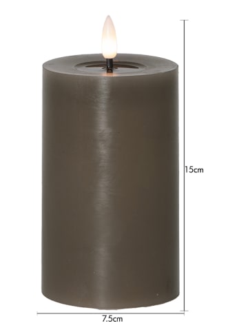 STAR Trading LED-Echtwachs-Kerze "Flamme Flow Pillar" in Taupe - (H)15 cm
