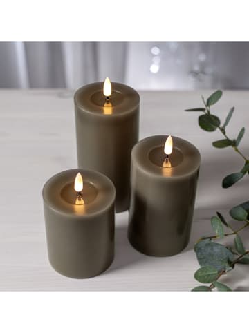STAR Trading LED-Echtwachs-Kerze "Flamme Flow Pillar" in Taupe - (H)15 cm
