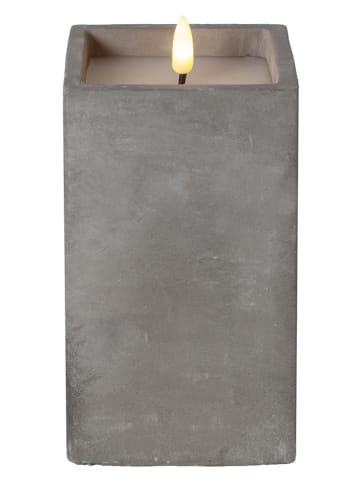 STAR Trading LED-Kerze "Flamme Cem" in Grau - (B)8,5 x (H)16,5 x (T)8,5 cm