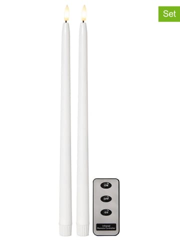 STAR Trading 2-delige set: ledkaarsen "Vlam Slim" wit - (L)38 cm