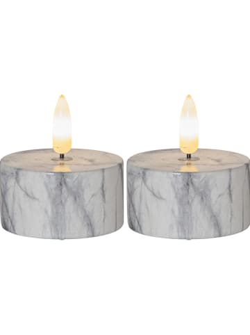 Best Season 2er-Set: LED-Teelichter "Flame Marble" in Grau - (H)6 x Ø 5,5 cm