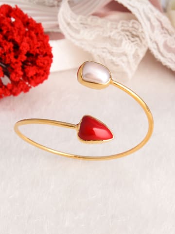 L'Atelier de Gaia Pozłacana bransoletka z perłą i koralem