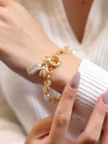 L'Atelier de Gaia Vergulde armband met edelstenen en parels