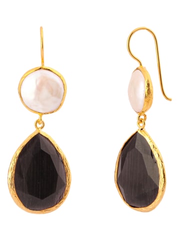 L'Atelier de Gaia Vergulde oorhangers met parels en edelstenen