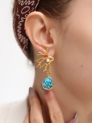 L'Atelier de Gaia Pozłacane kolczyki-wkrętki z turkusem i perłami