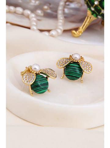 L'Atelier de Gaia Pozłacane kolczyki-wkrętki z malachitem