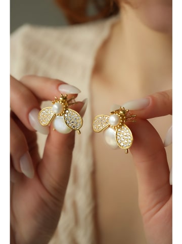 L'Atelier de Gaia Vergulde oorstekers met parels en edelstenen