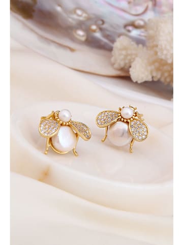 L'Atelier de Gaia Vergulde oorstekers met parels en edelstenen