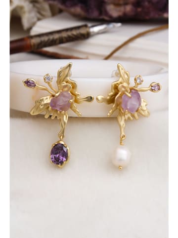 L'Atelier de Gaia Pozłacane kolczyki z perłami i ametystami