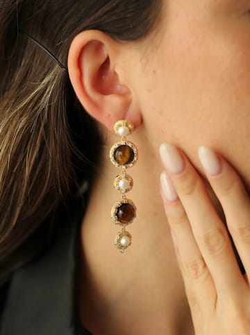 L'Atelier de Gaia Vergulde oorstekers met parels en edelstenen