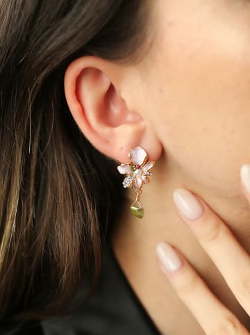 L'Atelier de Gaia Vergulde oorstekers met parels en edelstenen