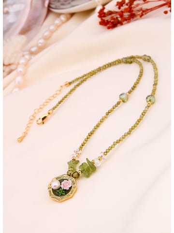 L'Atelier de Gaia Vergulde ketting met edelstenen en parels - (L)50 cm