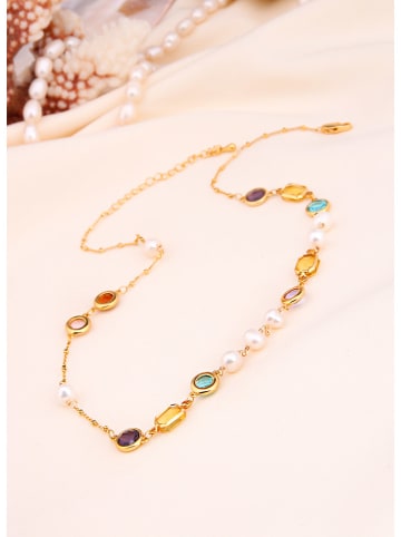 L'Atelier de Gaia Vergulde ketting met edelstenen en parels - (L)50 cm