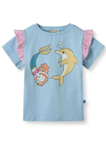 Småfolk Koszulka w kolorze błękitno-jasnoróżowym ze wzorem