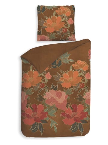 HNL Flanell-Bettwäsche-Set "Francesco" in Hellbraun/ Orange