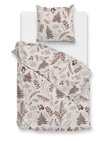 HNL Flanellen beddengoedset "Autunno" wit/lichtbruin