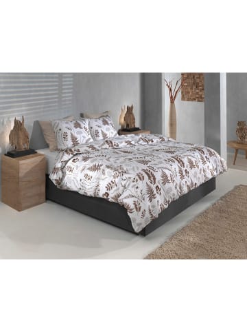 HNL Flanellen beddengoedset "Autunno" wit/lichtbruin
