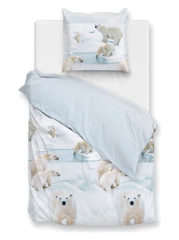 HNL Flanell-Bettwäsche-Set "Polare" in Weiß/ Hellblau