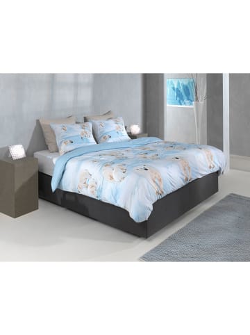 HNL Flanell-Bettwäsche-Set "Polare" in Weiß/ Hellblau