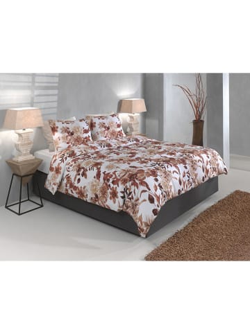 HNL Flanellen beddengoedset "Sofia" wit/lichtbruin