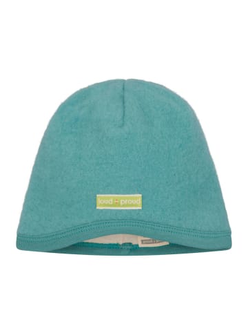 loud + proud Wełniana czapka w kolorze kremowo-błękitnym