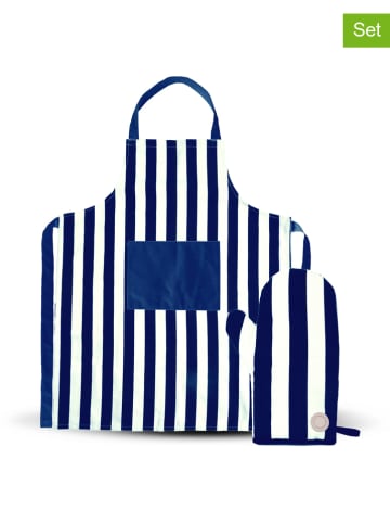 Sagaform 2-delige set: kookschort & ovenwant "Aron" blauw/wit