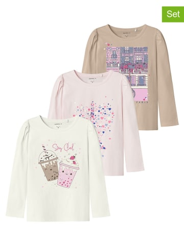 name it 3-delige set: longsleeves "Ollia" beige/crème/lichtroze