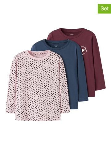 name it 2er-Set: Longsleeves "Nia" in Rosa/ Blau/ Rot