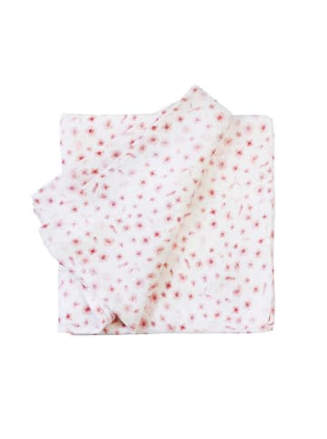Lullalove Kocyk muślinowy "Flowers" w kolorze biało-jasnoróżowym do przewijania