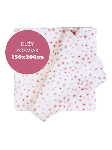 Lullalove Musselin-Wickeldecke "Flowers" in Weiß/ Rosa