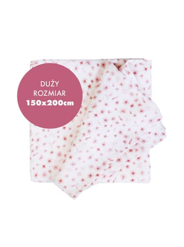 Lullalove Kocyk muślinowy "Flowers" w kolorze biało-jasnoróżowym do przewijania