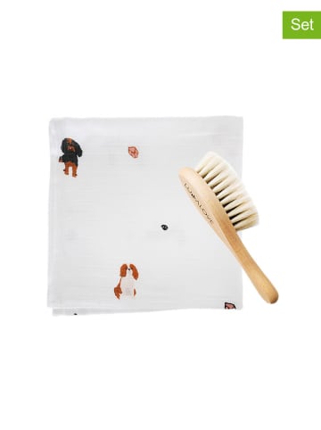 Lullalove 2tlg. Set: Haarbürste & Spucktücher in Natur/ Weiß