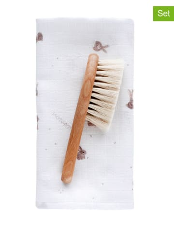 Lullalove 2tlg. Set: Haarbürste & Spucktücher in Natur/ Weiß